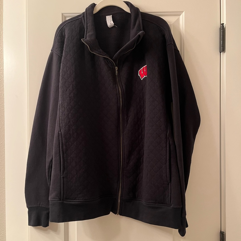 Women’s Wisconsin Badgers Black Quilted Zip Up Sweatshirt Jacket 2XL